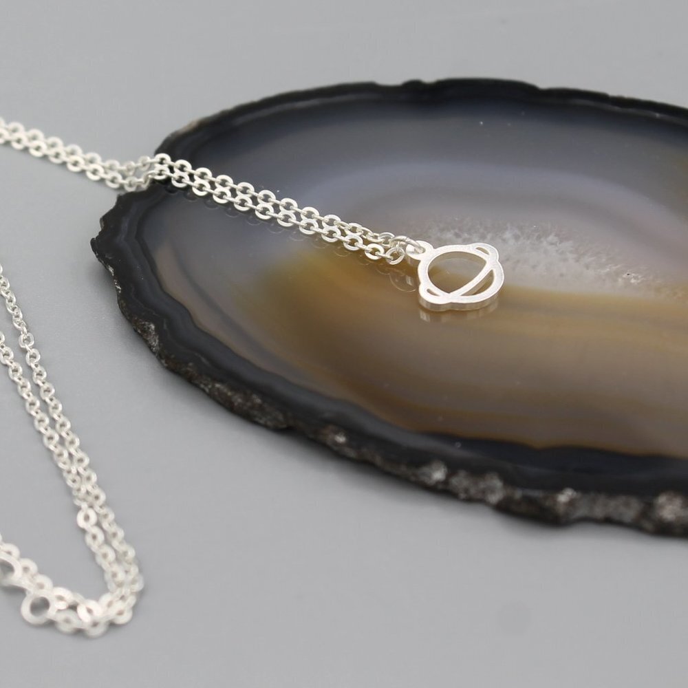 Jewelry necklace pendant with chain UFO alien dainty minimalist silver tone new - Picture 4 of 7